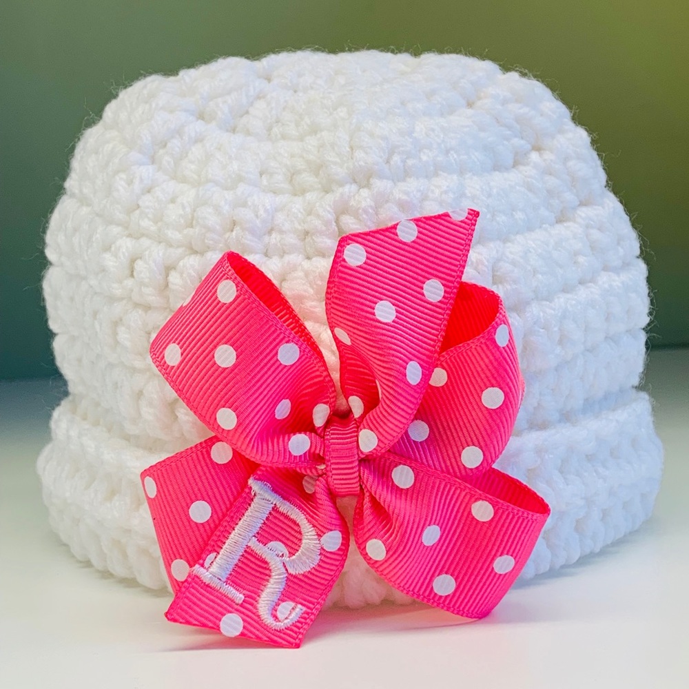 Any initial Monogram Initial Baby Girls Bow Hat